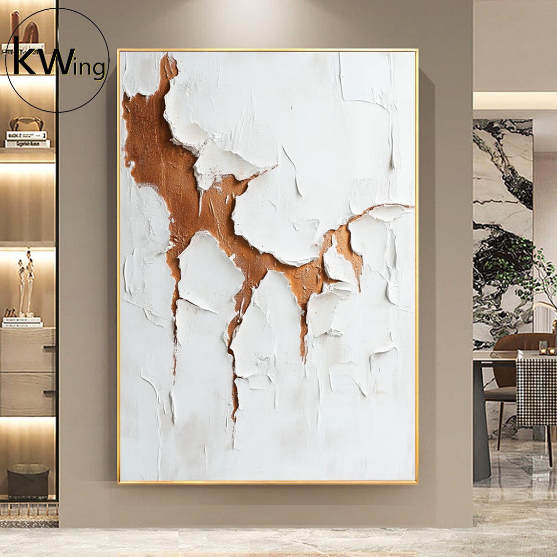 White Copper Cracked Plaster 3D Texture Abstract Painting Wall Poster - Image 4