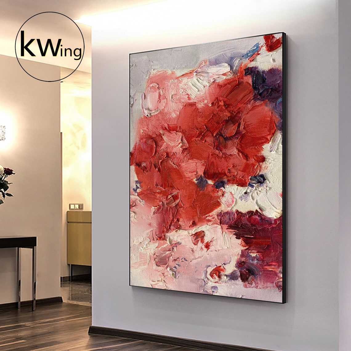 Red Impasto Abstract Oil Painting Textured Palette Knife Modern Poster - Image 5