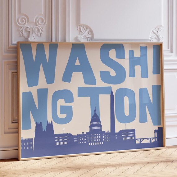 Washington DC Bold Blue Typography Skyline Silhouette Poster