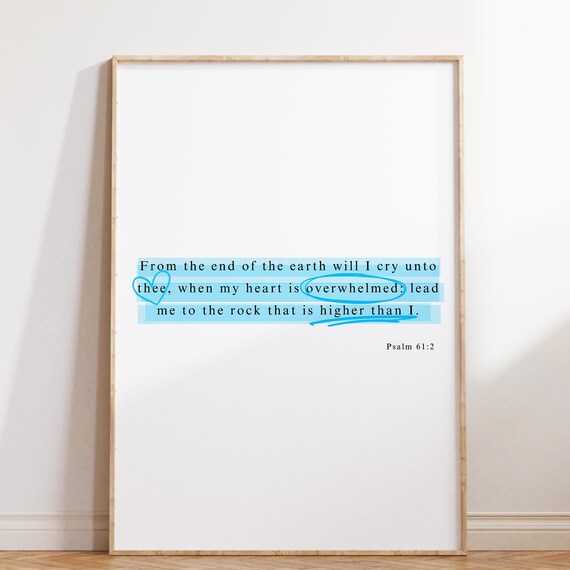 Psalm 61:2 Lead Me To The Rock Blue Highlighted Bible Verse Poster