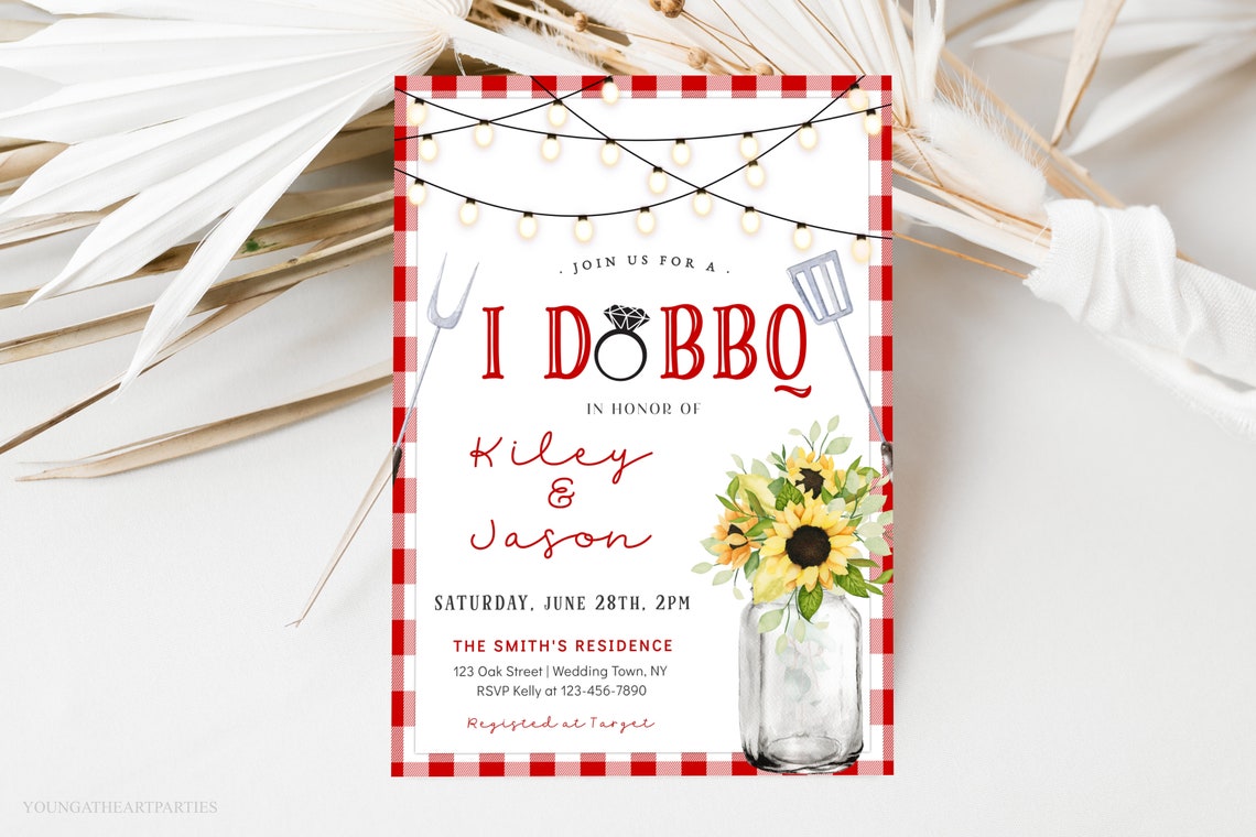 Rustic I Do BBQ Engagement Party Invitation With Sunflowers Poster