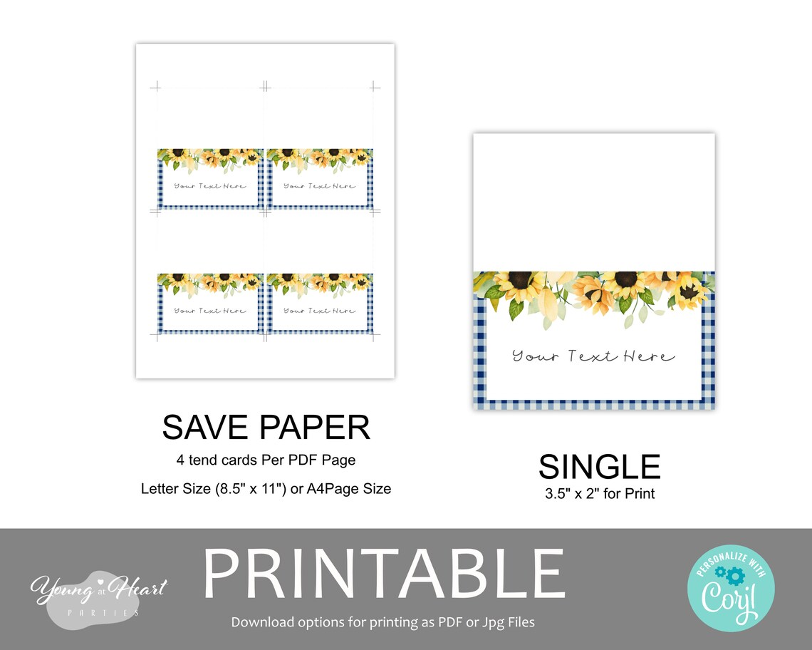 Sunflower Blue Gingham Elizabeth Place Card Floral Tag Art Print - Image 2