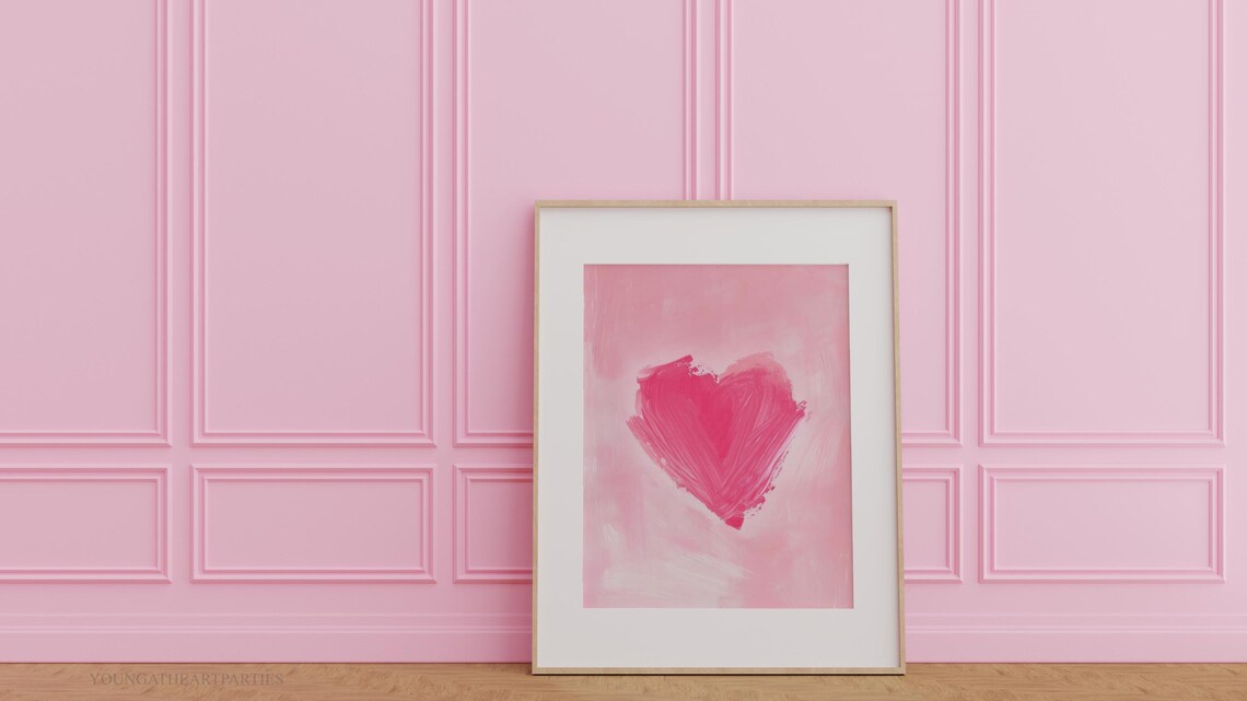 Pink Brushstroke Heart Abstract Love Art Painting Gold Frame Print - Image 2
