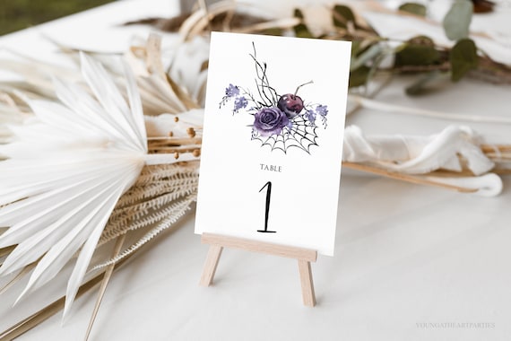 Halloween Plum Floral Table Number Card One Wedding Decor Print