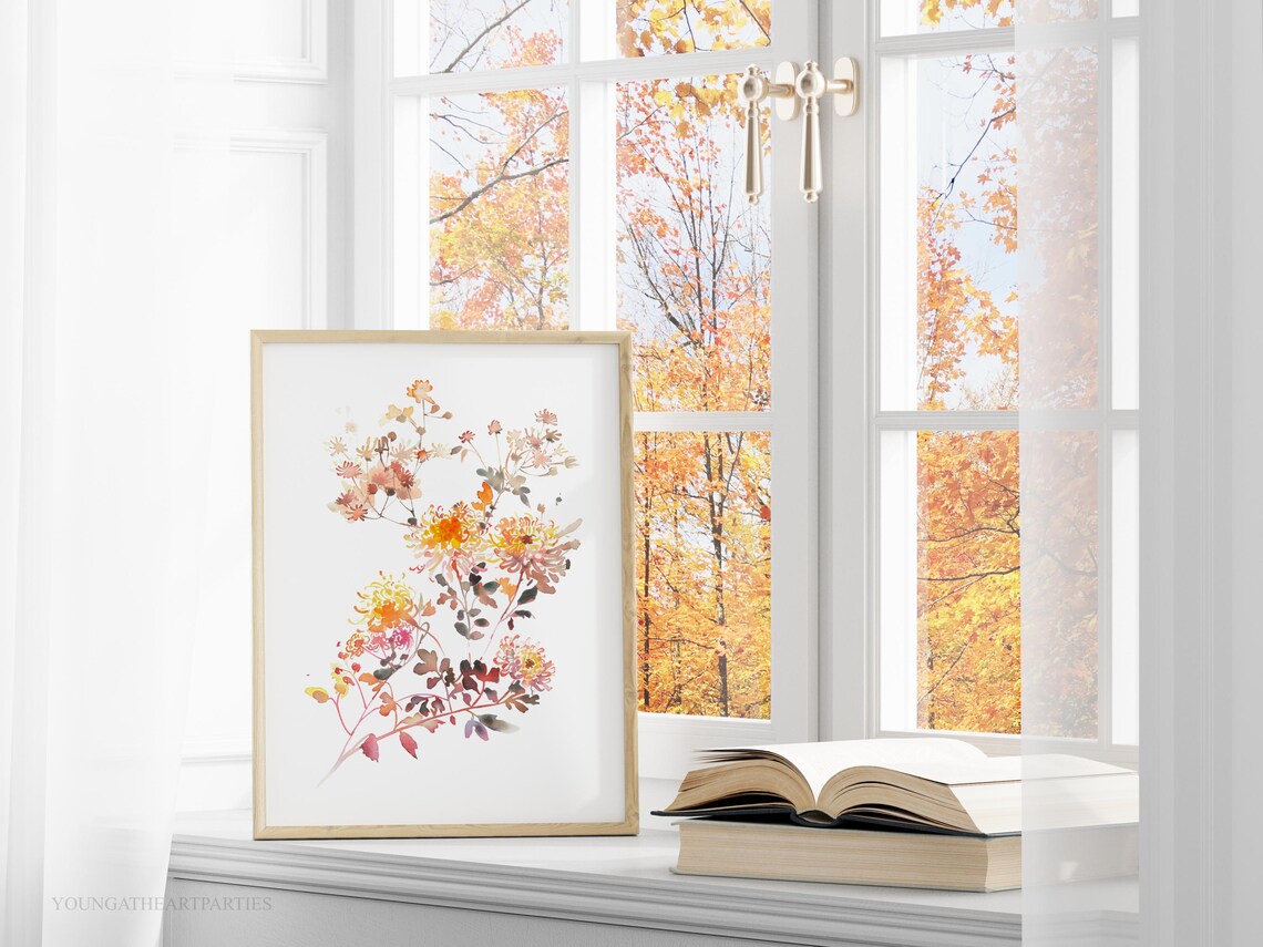 Soft Fall Watercolor Floral Art Print Autumn Chrysanthemum Wall Decor - Image 5