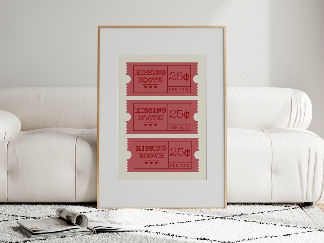 Vintage Pink Kissing Booth Tickets 25 Cents Retro Valentine Poster - Image 2