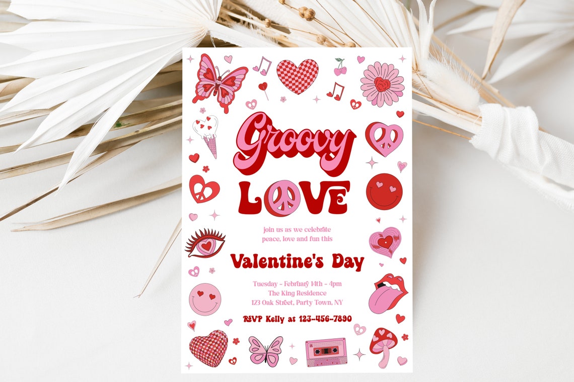 Groovy Love Retro Valentine's Day Party Invitation Peace Art Print