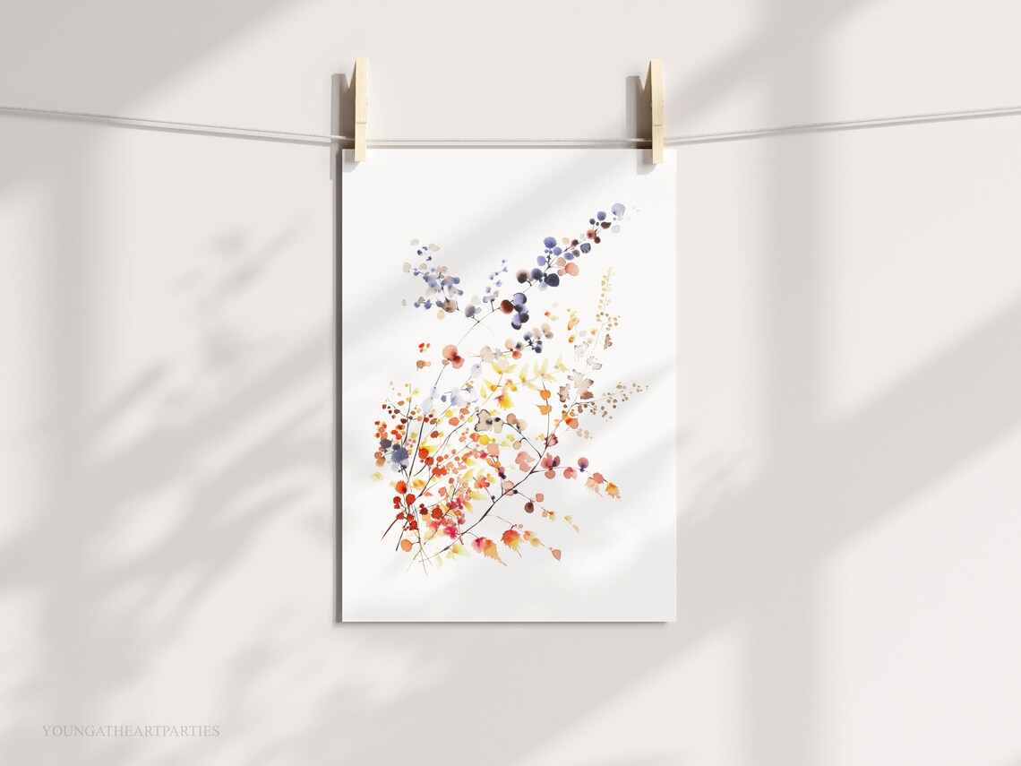 Minimalist Autumn Branch Watercolor Art Print Blue Berry Wall Decor - Image 4