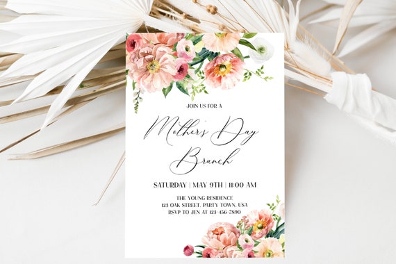 Floral Mothers Day Brunch Invitation Mothers Day Invitation In Canada Mothers Day Brunch Invite Editable Template Instant