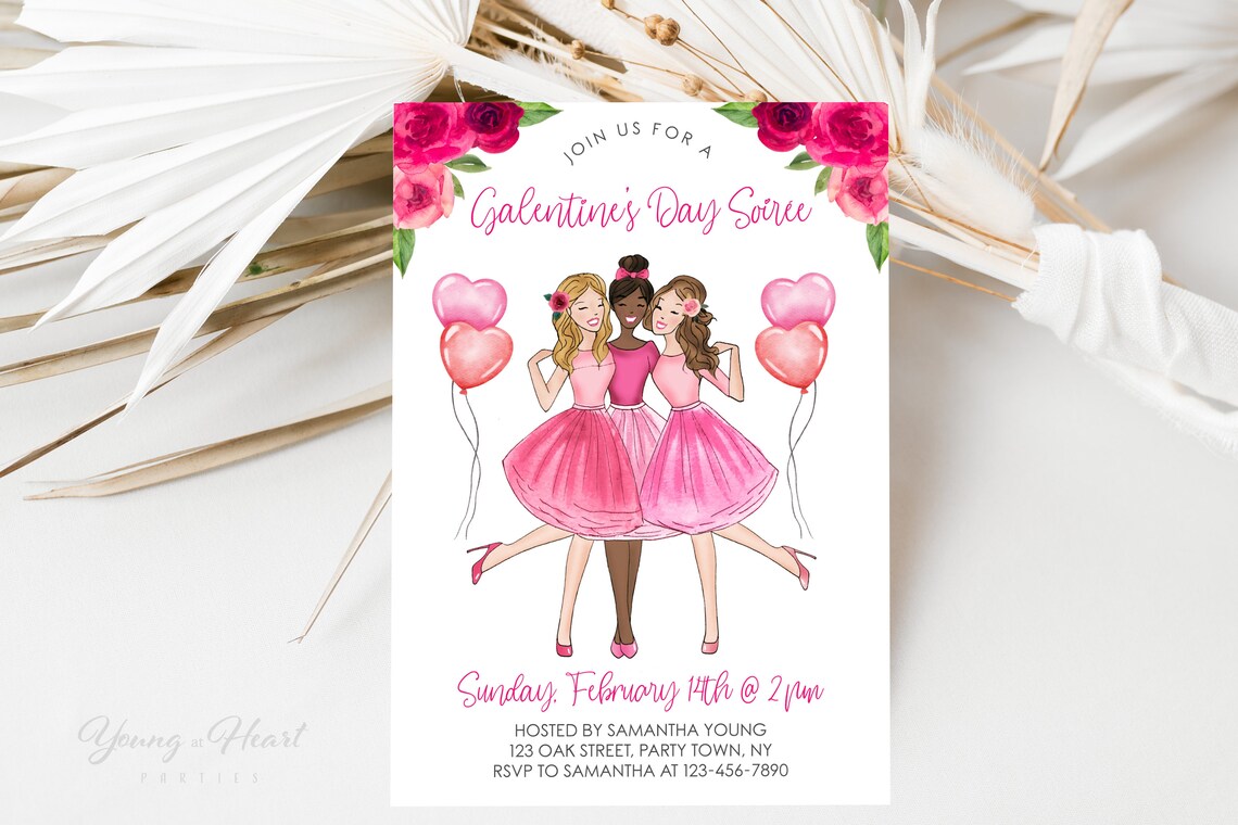 Galentine's Day Soiree Best Friends Pink Balloons Invite Art Print