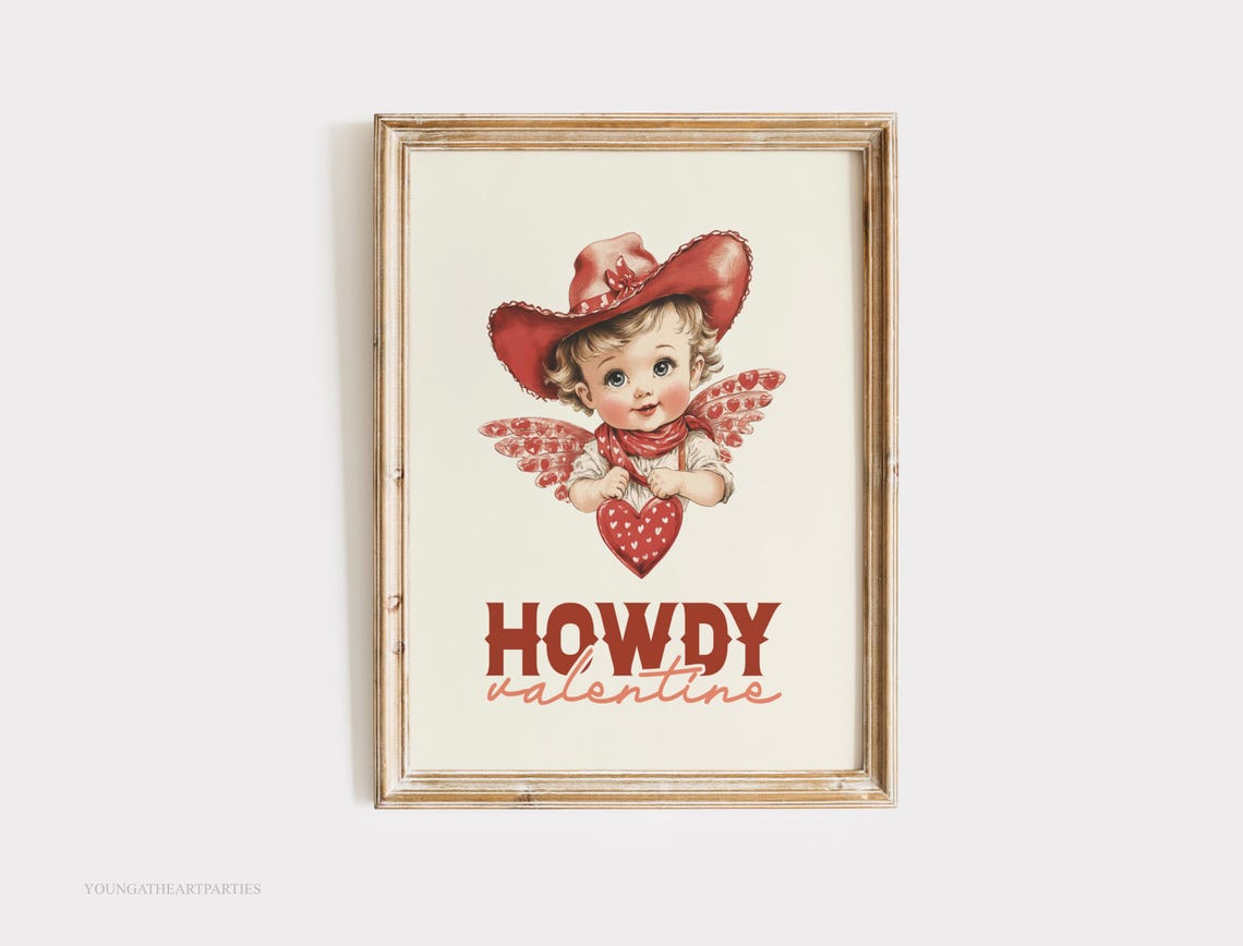 Howdy Valentine Cowboy Cupid Retro Western Heart Valentine Print - Image 5