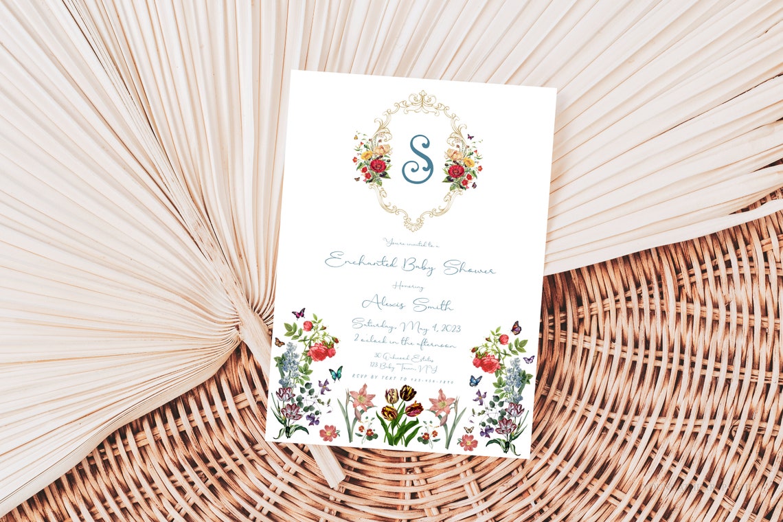 Enchanted Garden Butterfly Baby Shower Botanical Invitation Print - Image 4
