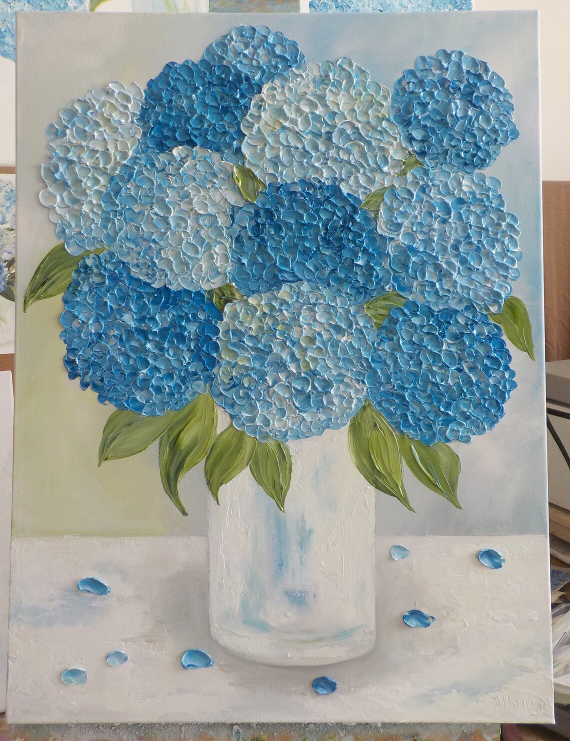 Custom Dark Blue Hydrangea Painting Art Print - Image 3