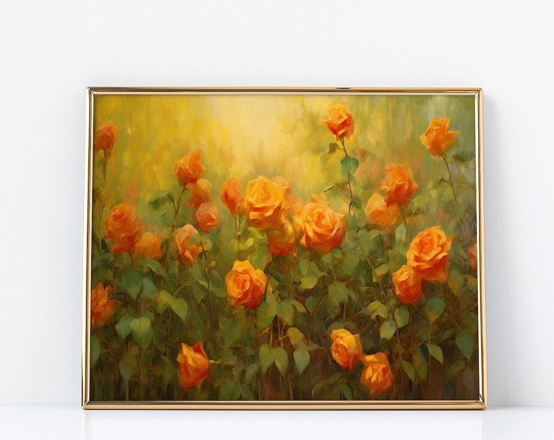 Orange Yellow Roses Golden Glow Romantic Floral Oil Painting Poster