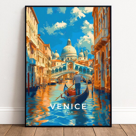 Venice Italy Grand Canal Gondola Rialto Bridge Romantic Travel Poster