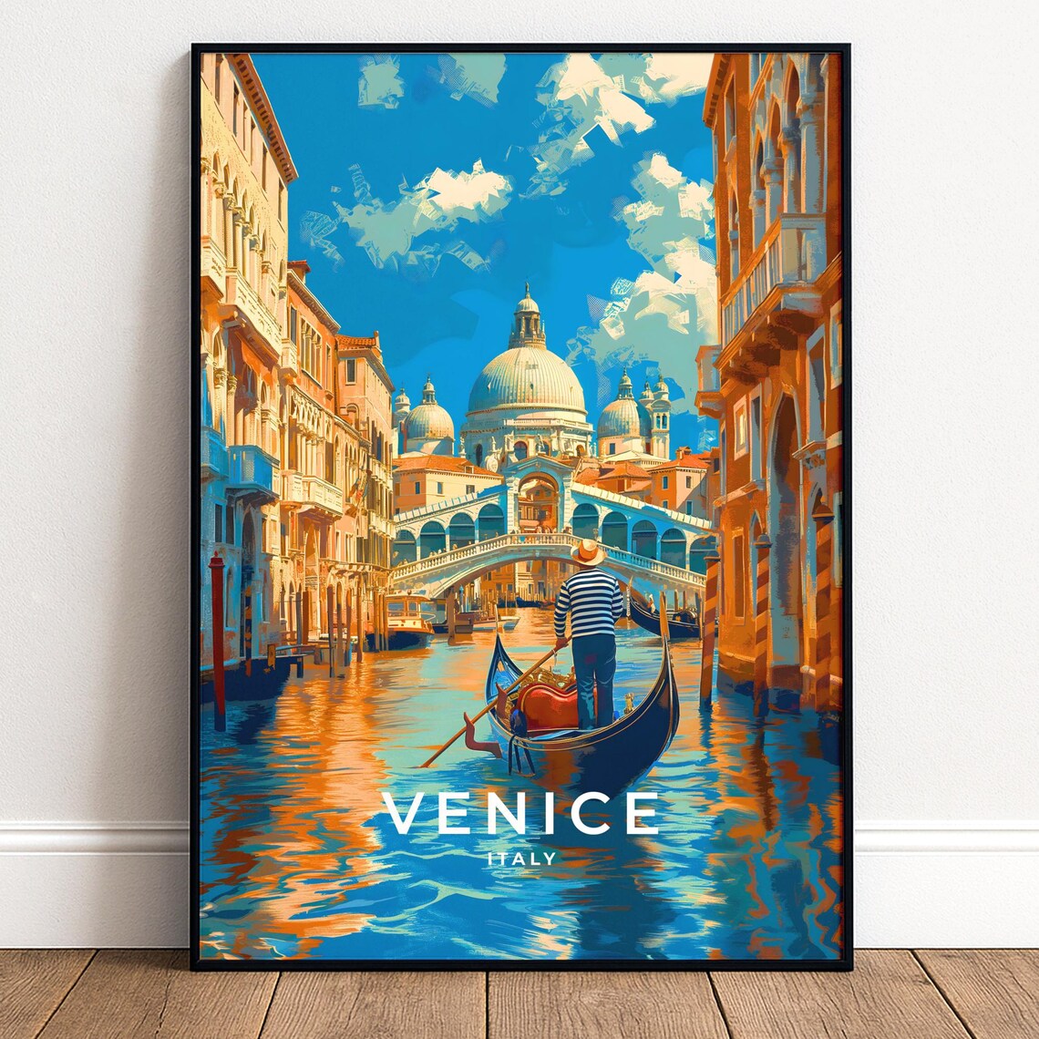 Venice Italy Grand Canal Gondola Rialto Bridge Romantic Travel Poster