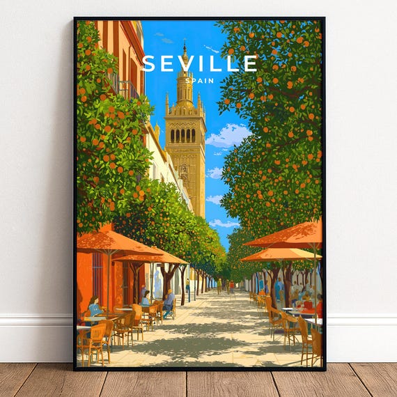 Seville Poster Orange Tree Street Print Spain Wall Art