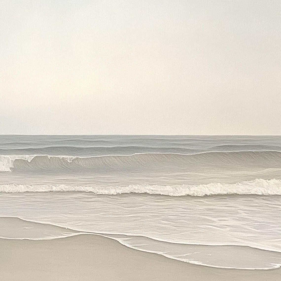 Minimalist Neutral Beach Seascape Soft Gray Waves Calm Coastal Print - Image 4