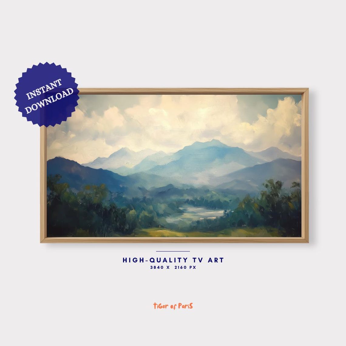 Frame Tv Art Blue Mountain Oil Painting For Frame Tv Serene Landscape Art Nature Wall Decor - Image 4