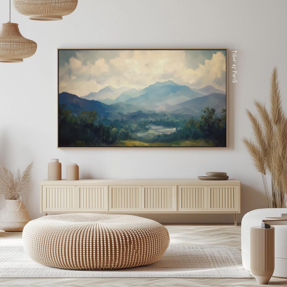Frame Tv Art Blue Mountain Oil Painting For Frame Tv Serene Landscape Art Nature Wall Decor - Image 2
