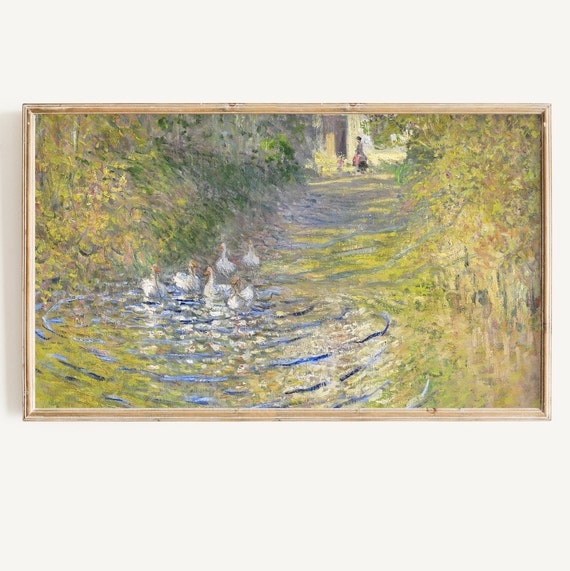 Spring Goose Painting, Vintage Cottagecore Art Print