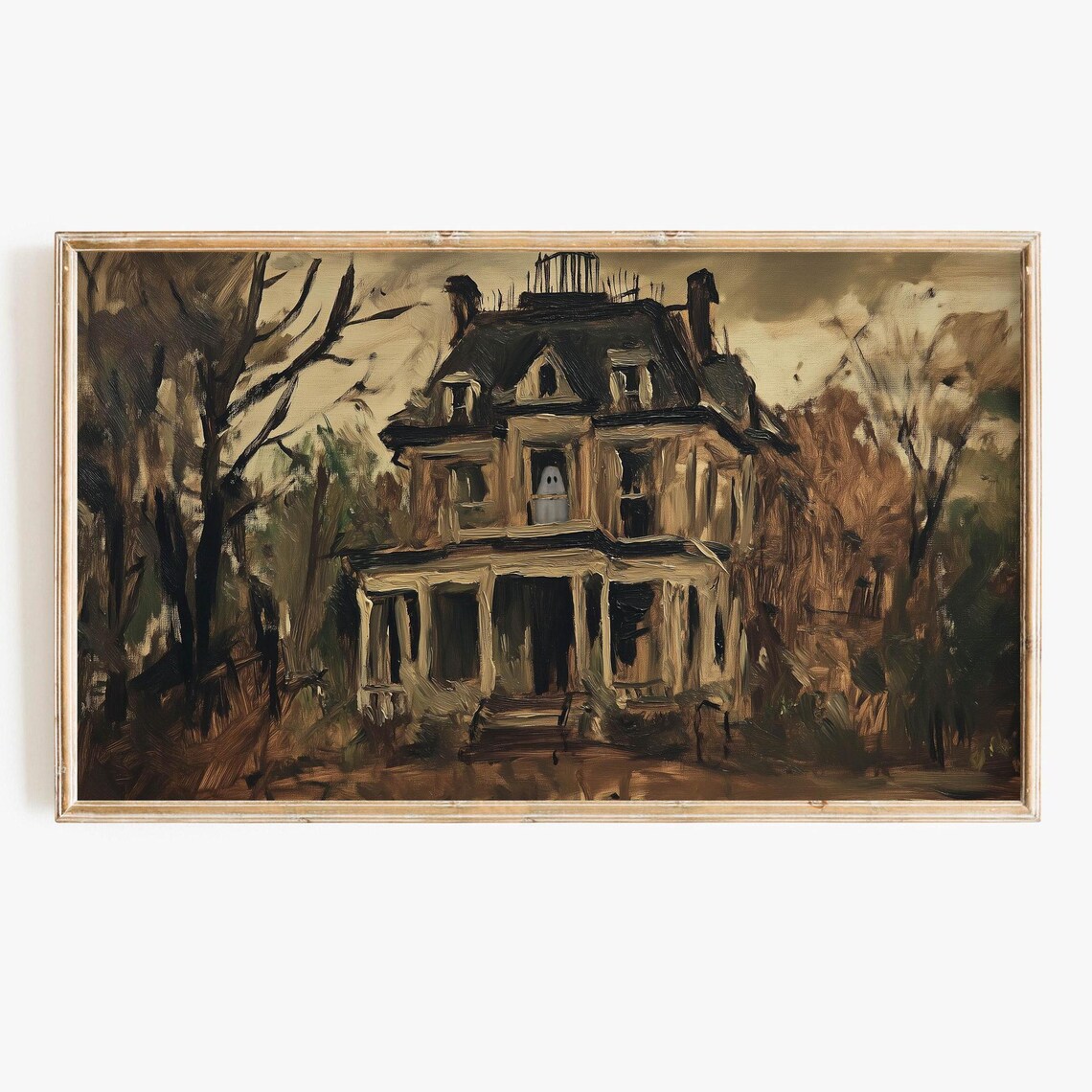 Haunted House Halloween Art Print, Classic Spooky Style