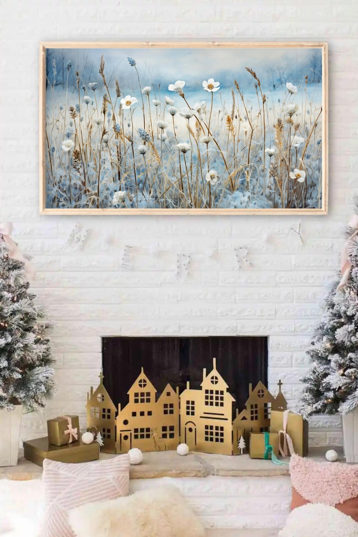 Winter Wildflowers Art Print, Blue Decor - Image 2