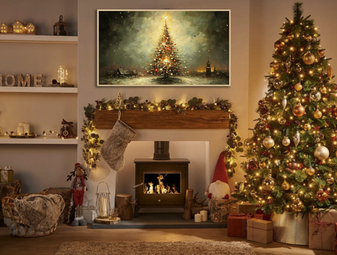 Christmas Tree Winter Snow Landscape Art Print - Image 2