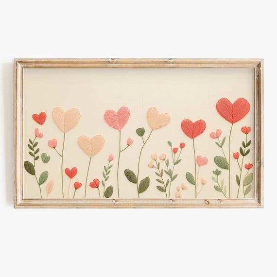 Valentine Embroidery Wildflower Heart Art Print