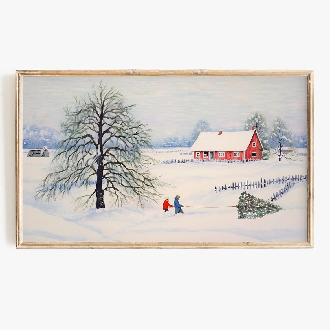 Christmas Tree Farm Landscape Watercolor Art Print
