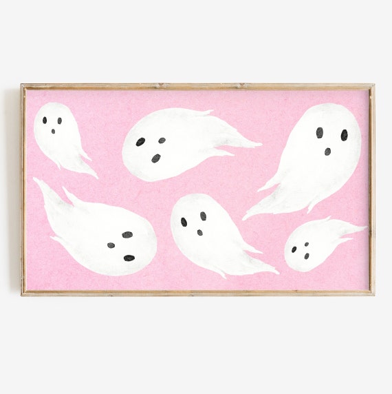 Pink Halloween Cute Ghost Watercolor Art Print