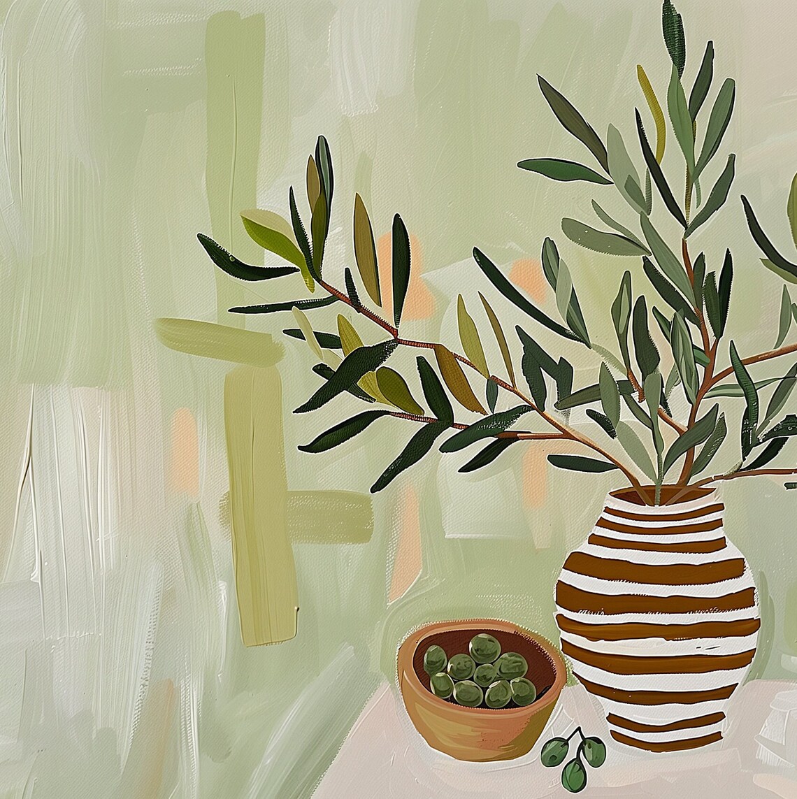Mediterranean Tablescape Art Print, Olive Branch Still Life - Image 2