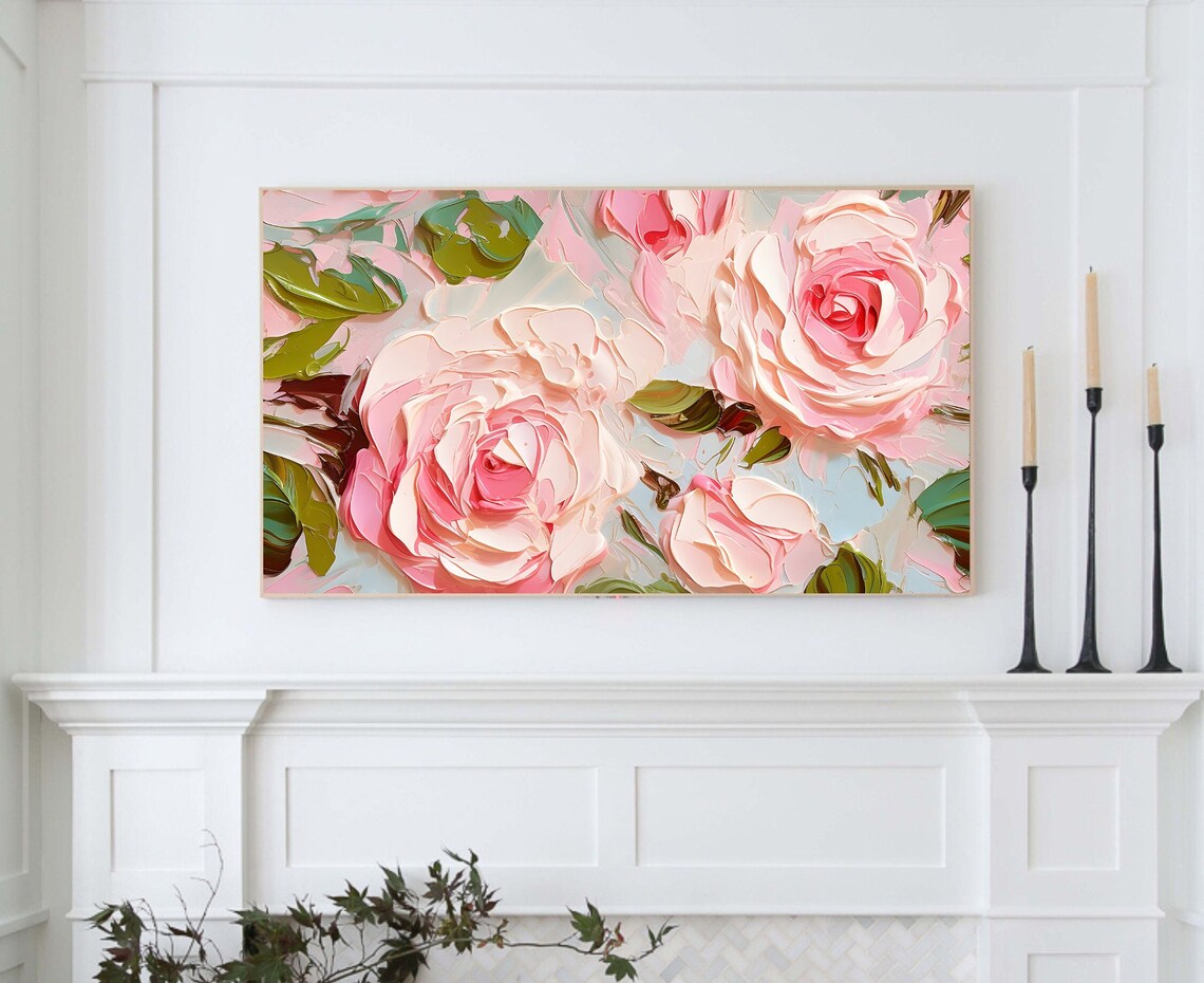 Spring Pink Abstract Floral Roses Modern Art Print - Image 5