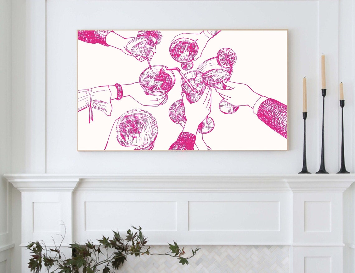 Pink Cocktail Cheers Toast Hands Illustration Party Celebration Poster - Image 4