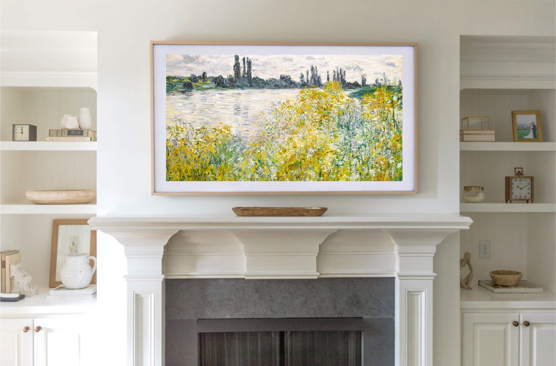 Vintage Wildflower Lake Landscape Yellow Blooms Impressionist Poster - Image 4