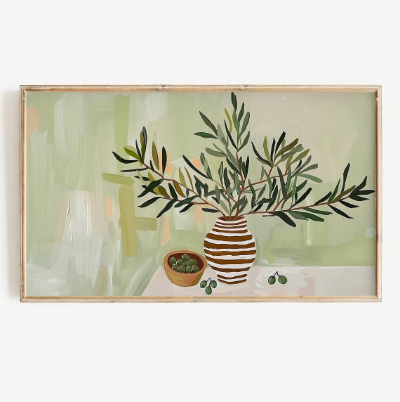 Mediterranean Tablescape Art Print, Olive Branch Still Life
