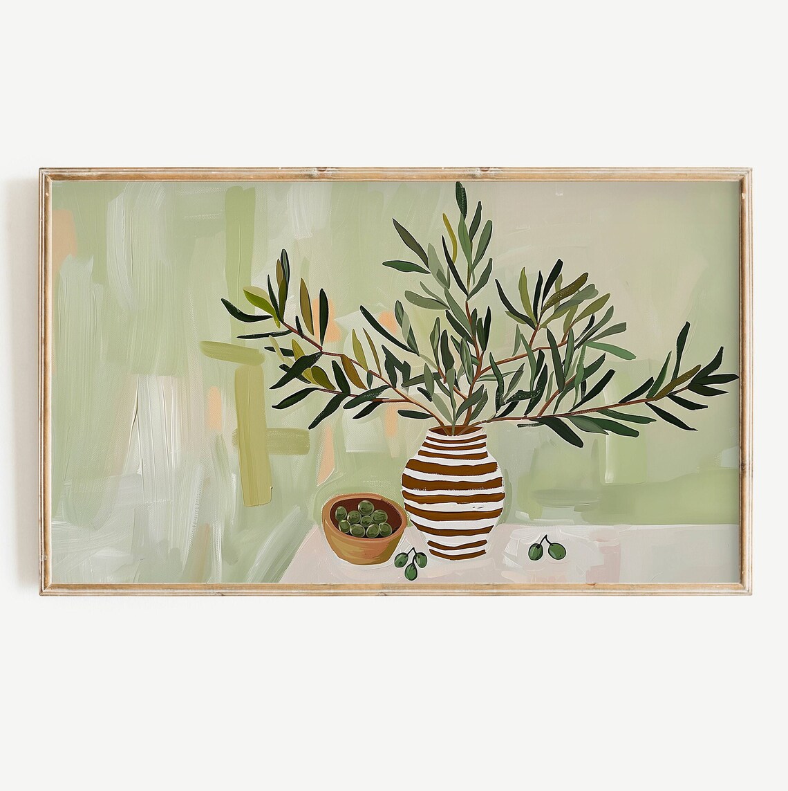 Mediterranean Tablescape Art Print, Olive Branch Still Life