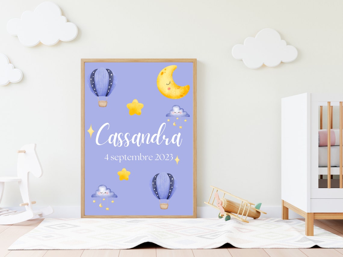 Personalized Hot Air Balloon Birth Poster Baby Child Poster First Name Date Pdf - Image 2