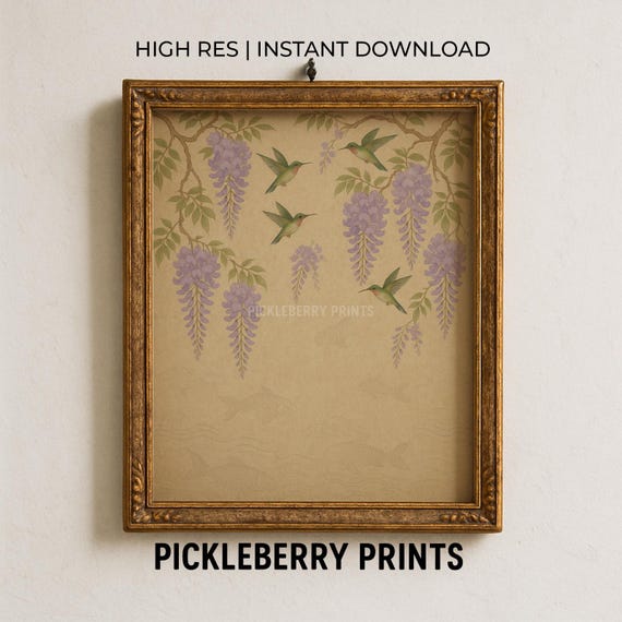 Chinoiserie Wall Art Vintage Birds And Flowers Print Instant Botanical Home Decor Nature