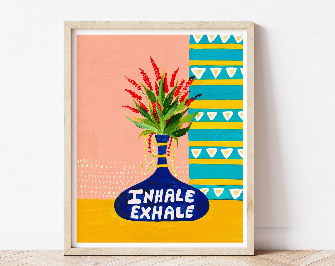 Yoga Breathing Exercise Botanical Home Decor Art Print