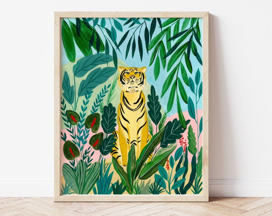 Tiger Safari Animal Art Print, Jungle Nursery Decor