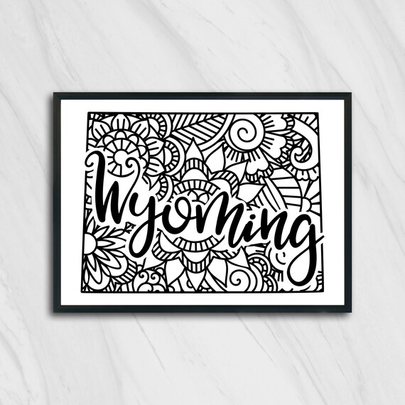 Wyoming Mandala State Outline Minimalist Black White Line Art Home Decor Poster