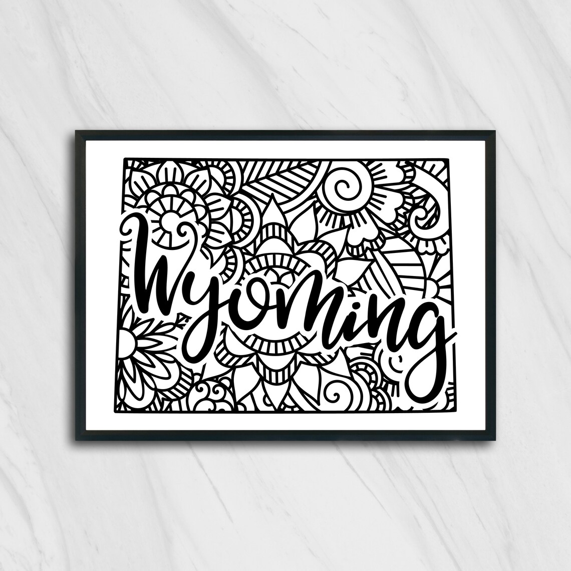 Wyoming Mandala State Outline Minimalist Black White Line Art Home Decor Poster