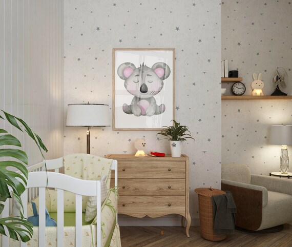 Watercolor Baby Koala Sleeping Nursery Wall Art Cute Animal Portrait Poster