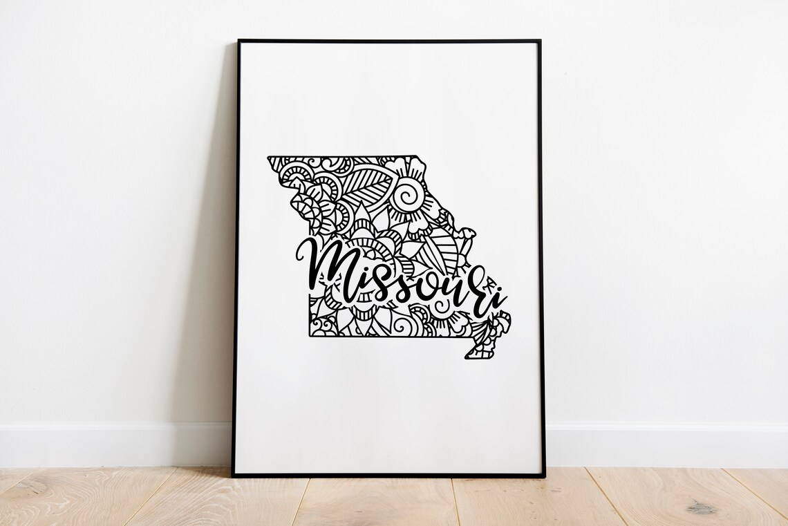 Missouri Floral Mandala State Outline Map Black White Home Decor Poster - Image 2