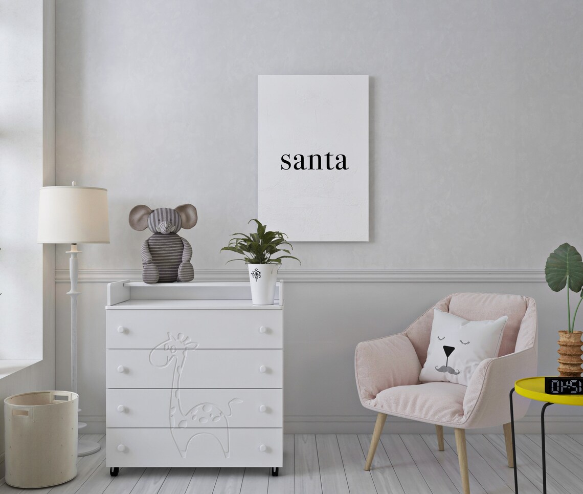 Santa Minimalist Christmas Word Print Black White Simple Holiday Decor - Image 2