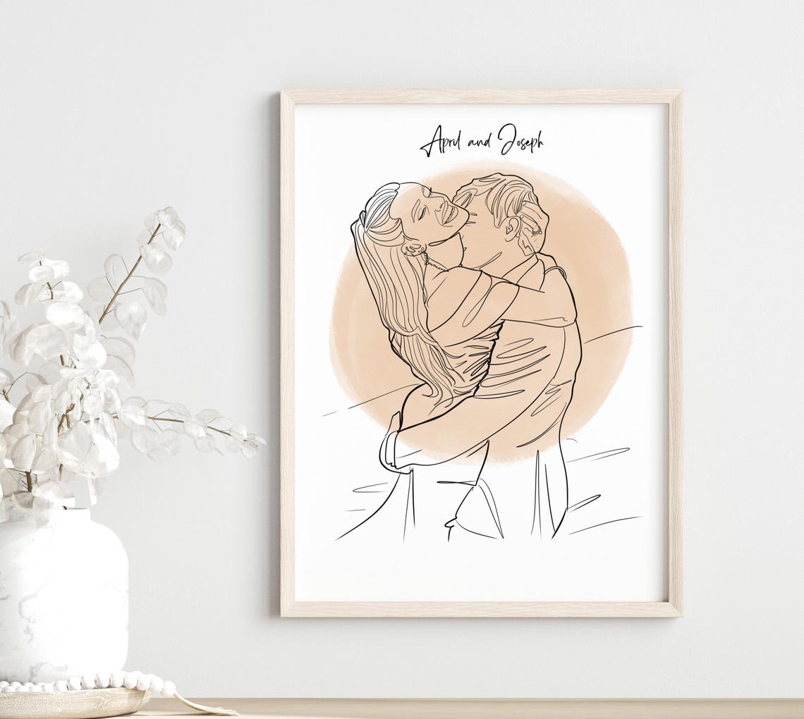 Couple Piggyback Ride Pink Circle Custom Line Drawing Poster - Image 4