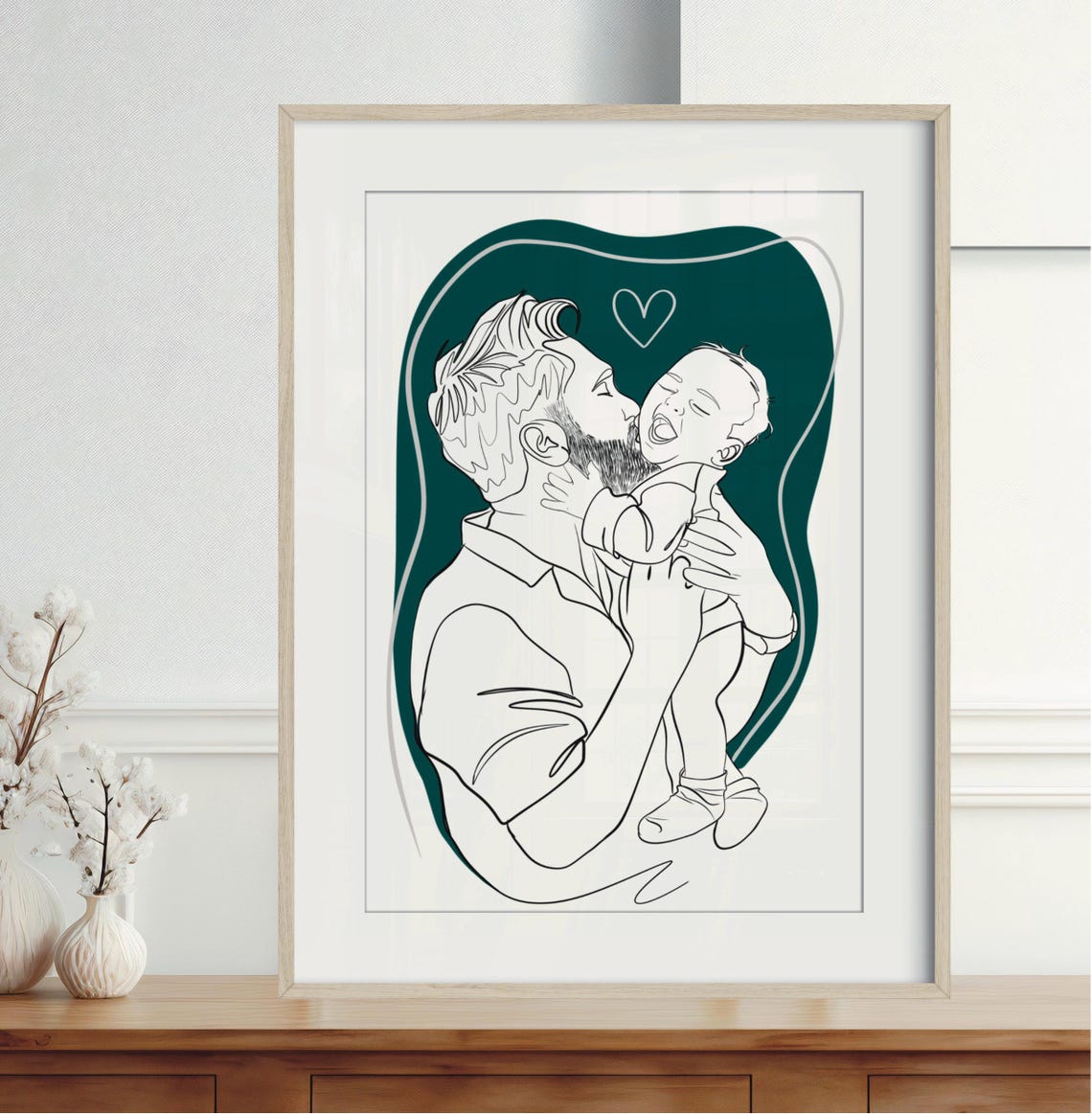 Mother Holding Baby Blue Gray Abstract Custom Line Art Poster - Image 4
