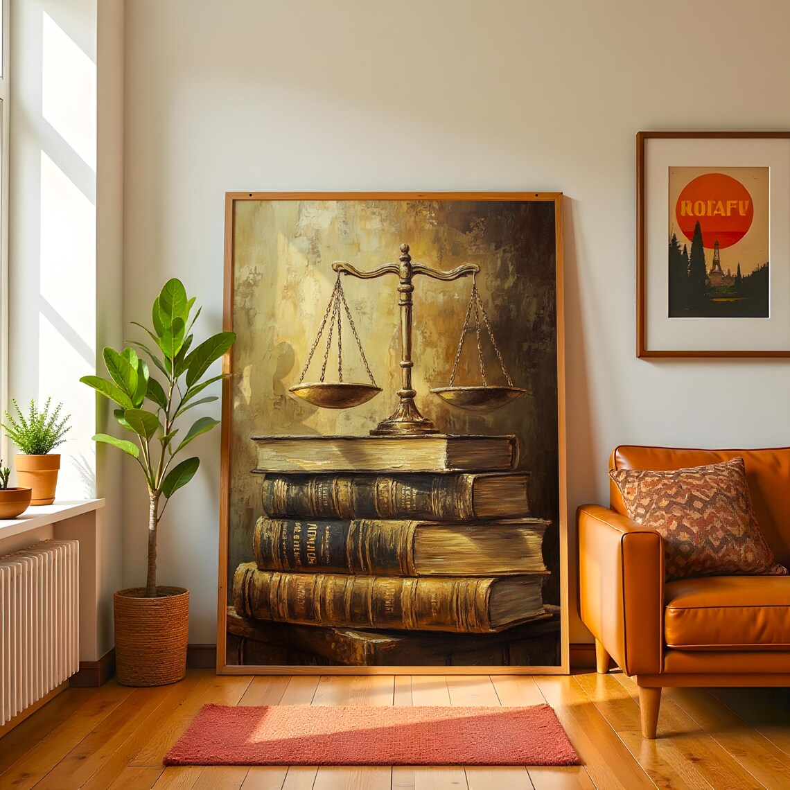 Scales of Justice on Antique Law Books Vintage Legal Art Poster