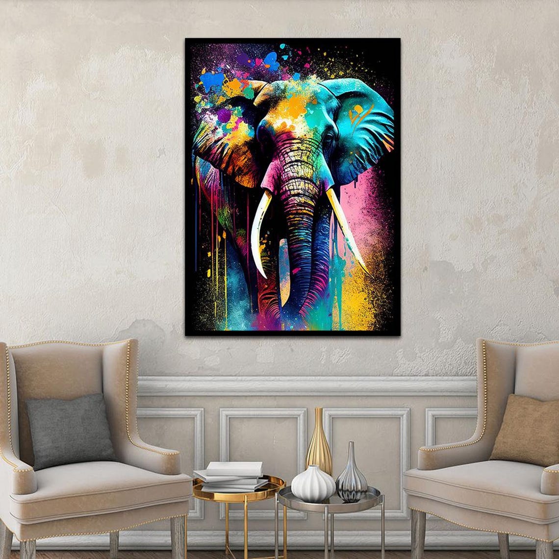 Vibrant Elephant Colorful Abstract Splash Paint Wildlife Poster - Image 2